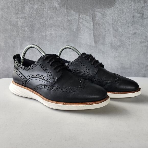 Cole Haan Shoes Mens Size 7 Wingtip Black Leather Comfort Grand Evolution Oxford - Picture 1 of 11